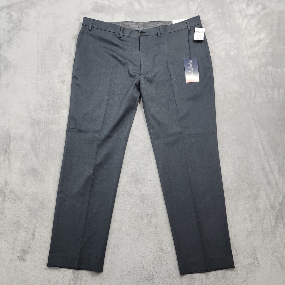NEW Chaps Pants Mens 42x30 Gray Regular Fit Performance Flat Front Dress Stretch